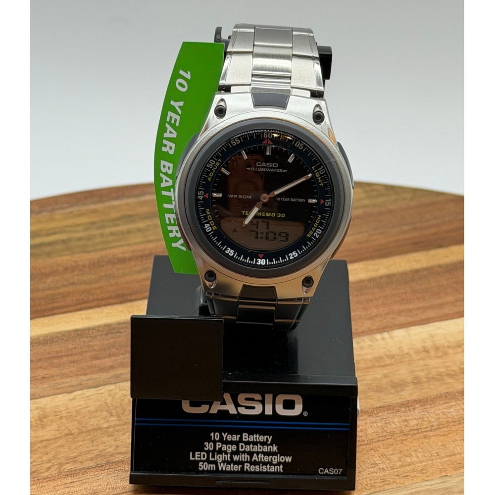 Casio AW-80D-1AVCB Telememo 30 Ana-Digi 10 Year Battery Silver Tone Watch 0531